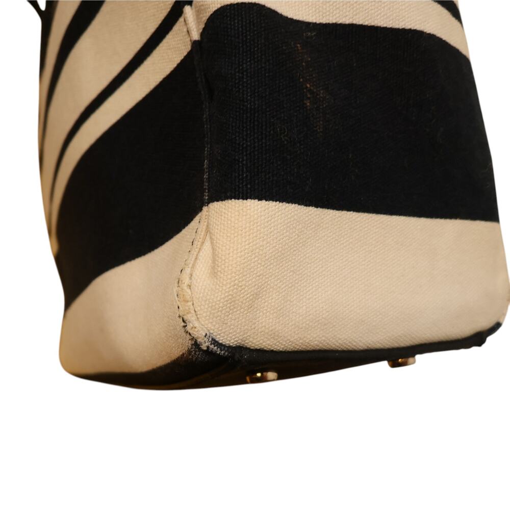 Kate Spade Bow Tote Black Cream Striped Canvas Shopper Bag Large - Picture 12 of 16